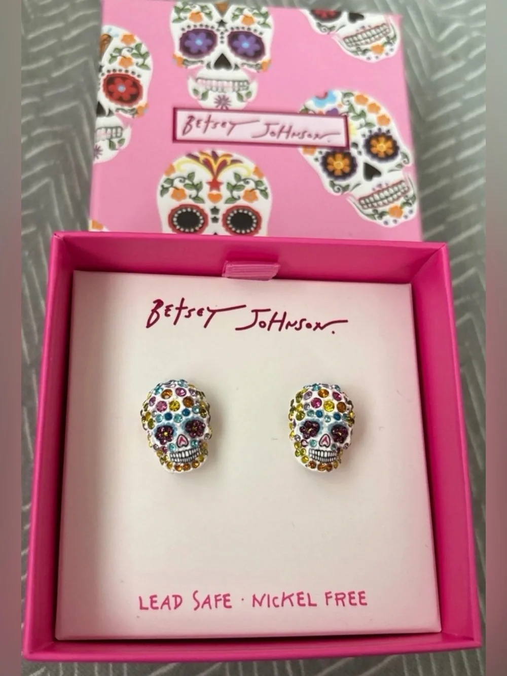 BETSEY JOHNSON Halloween Mexican Day of the Dead Crystal-Studded Earrings NWT